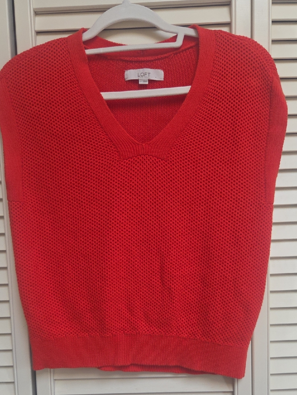 LOFT Bright Red V-Neck Knit Sweater